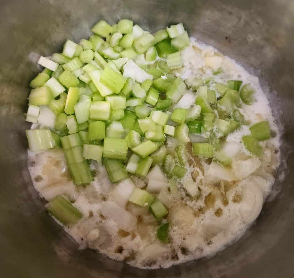 instant pot stuffing sauteeing celery and onion